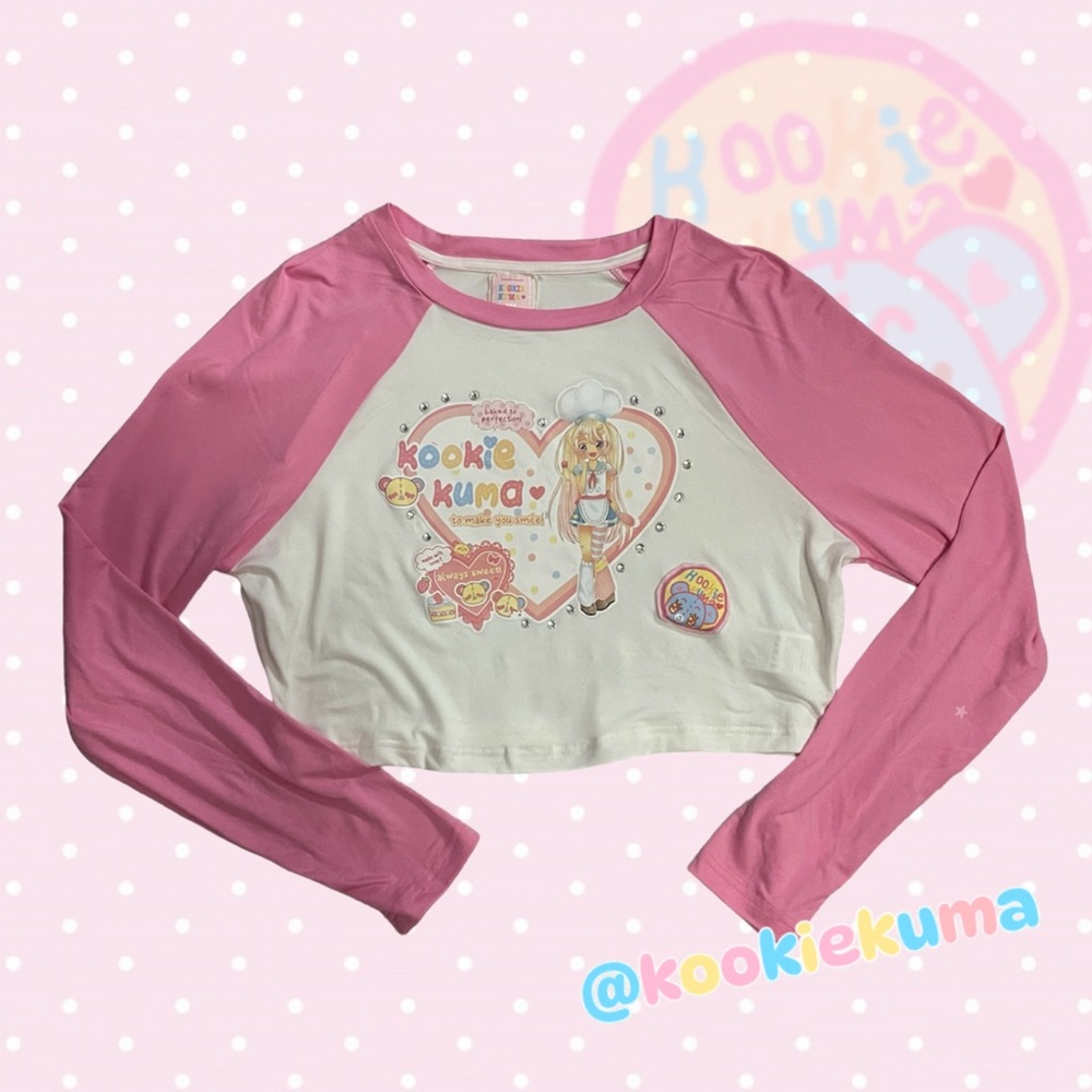 Kookie Kuma Long Sleeve Pink Baseball Tee